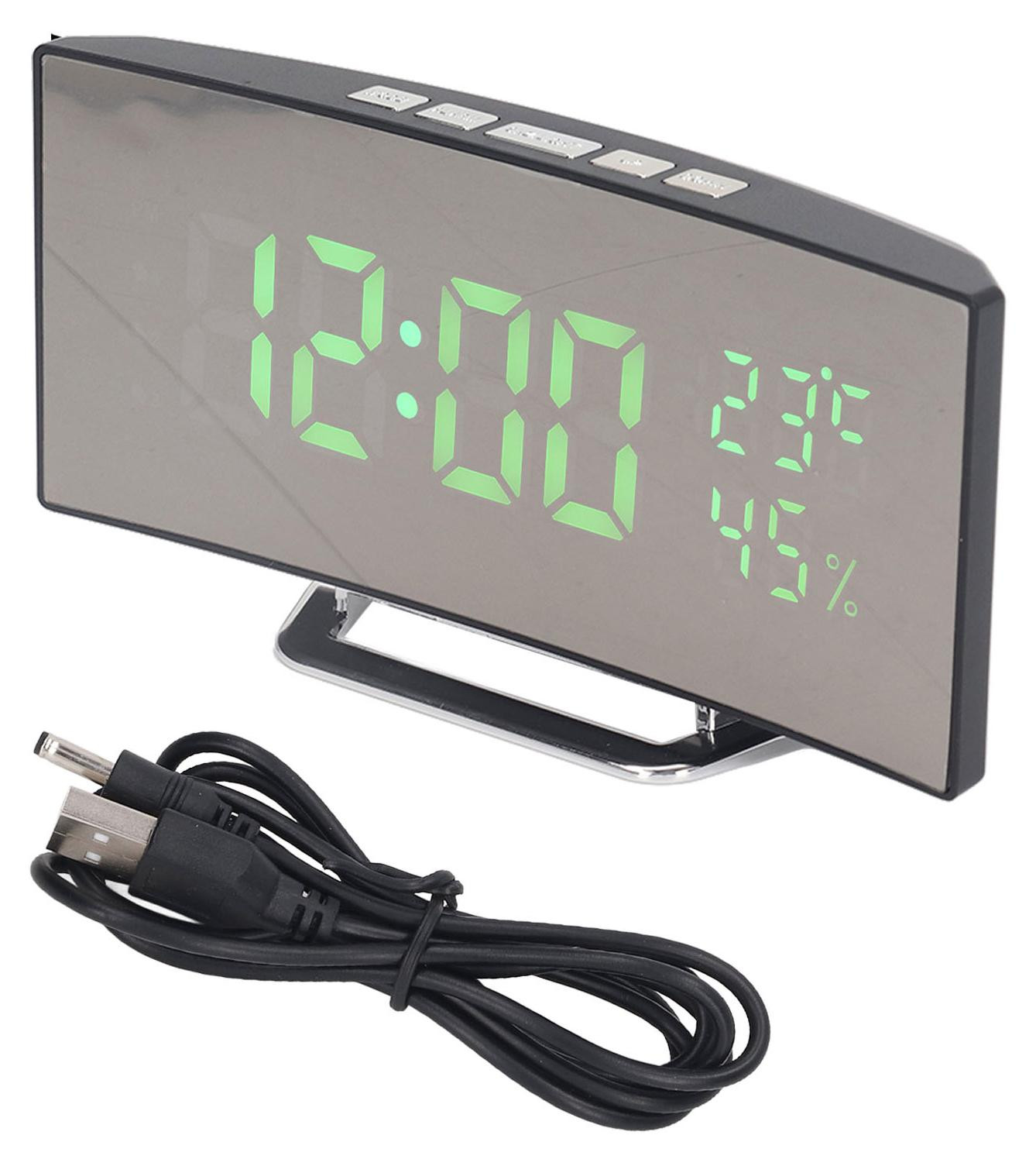 Gistuch LED-digitale spiegelwekker met temperatuur- en luchtvochtigheidsindicator, 3 helderheidsniveaus en snooze-functie