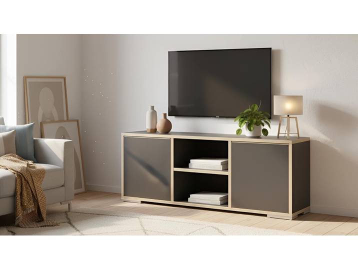 Schlichtes maßgefertigtes Lowboard Premium Dekore Schwarz Multiplex Kante