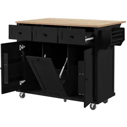 STILVORA Kücheninsel MDF Schwarz/Natur 112x46,2-76,2x92,7 cm mit Rollen