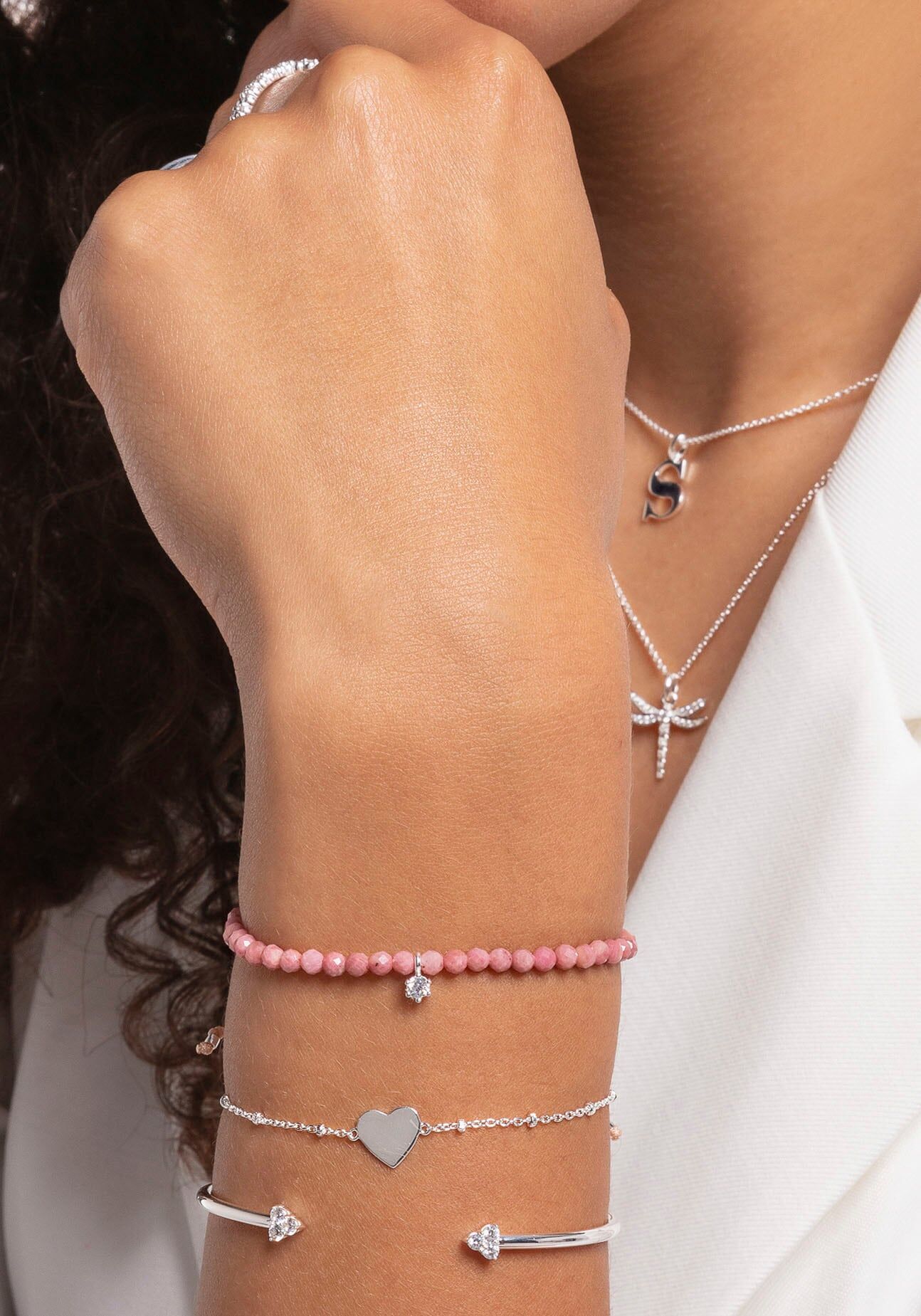 Armband THOMAS SABO "Herz mit Kugeln" Gr. 19, silber (silberfarben), Armbänder, Damen, 19, Silber 925 (recycelt), Armband