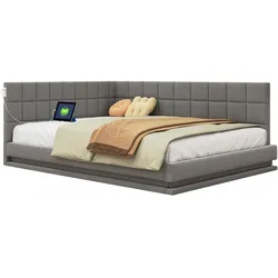 Polster-Schlafsofa 160x200 cm mit LED-Beleuchtung und USB-Anschluss – multifunktionales Design aus Leinen Grau