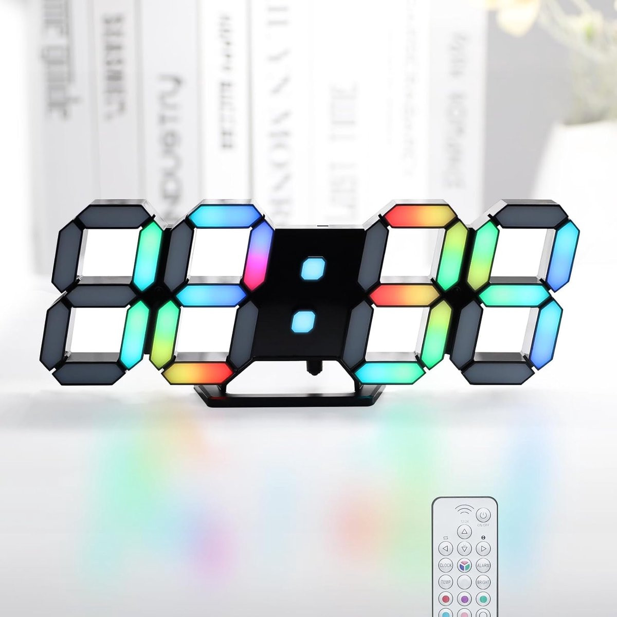 SnelShoppen Digitale LED-klok - Neon Wandklok met RGB Gaming Display - Zwart - Diameter: 24,6 cm