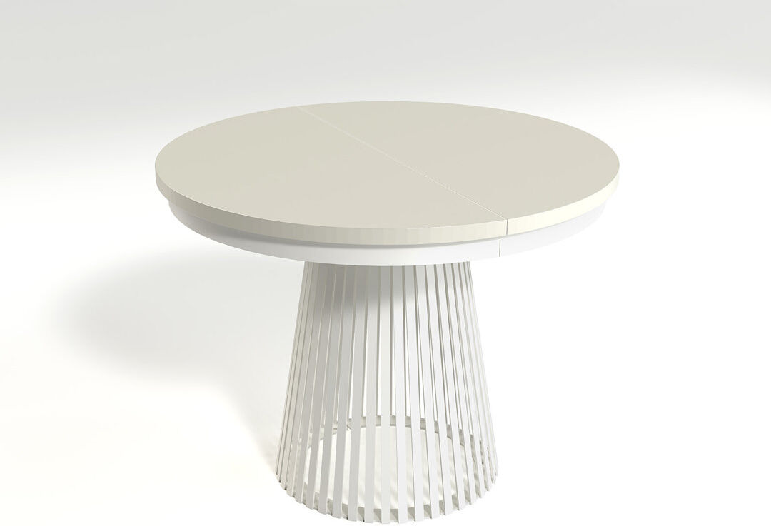 Isabelline 180 cm Extendable Round Dining Table with Steel Base Beige/White