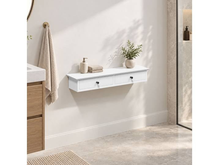HOMCOM Étagère Murale 2 Tiroirs Salon Blanche Suspendue