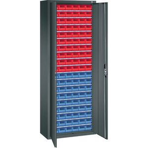 CP-Möbel Magazinschrank Serie 13, anthrazit, 70 x 198 x 30cm, 18 Böden mit 114 Sichtlagerkästen, 114 Stück
