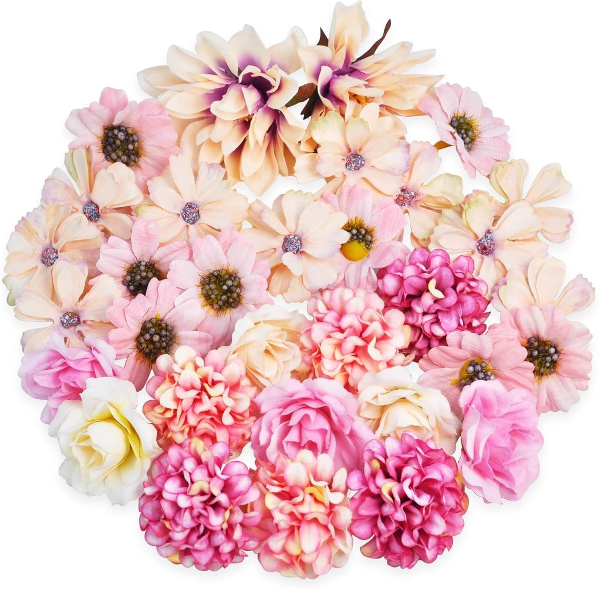 34 stuks kleine roze kunstbloemen voor knutselen – mini bloemkoppen voor creatieve decoratie