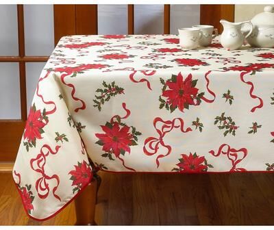 Violet Linen European Christmas Poinsettia Bows and Ribbons Tablecloth