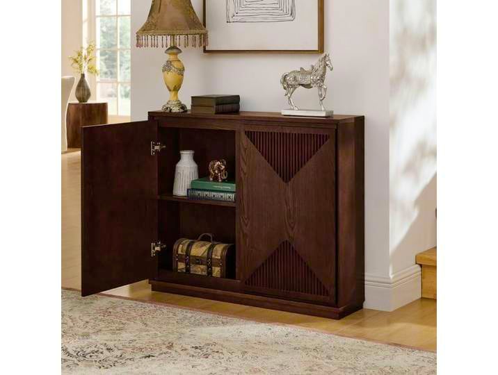 Buffet haut - ZEVKOR - Buffet Haut 2 Portes - Décor noyer foncé - 2 étagères - 99×23 5×83 cm