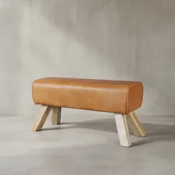KADIMA DESIGN Sportlicher Sitzhocker, Braun, Leder, Mango-Holz, 90x30x43 cm - Modern & Stabil