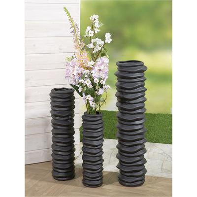 Bodenvase CASABLANCA BY GILDE "Bodenvase "Rillo", schwarz, B:20cm H:78cm T:20cm, Keramik, Vasen