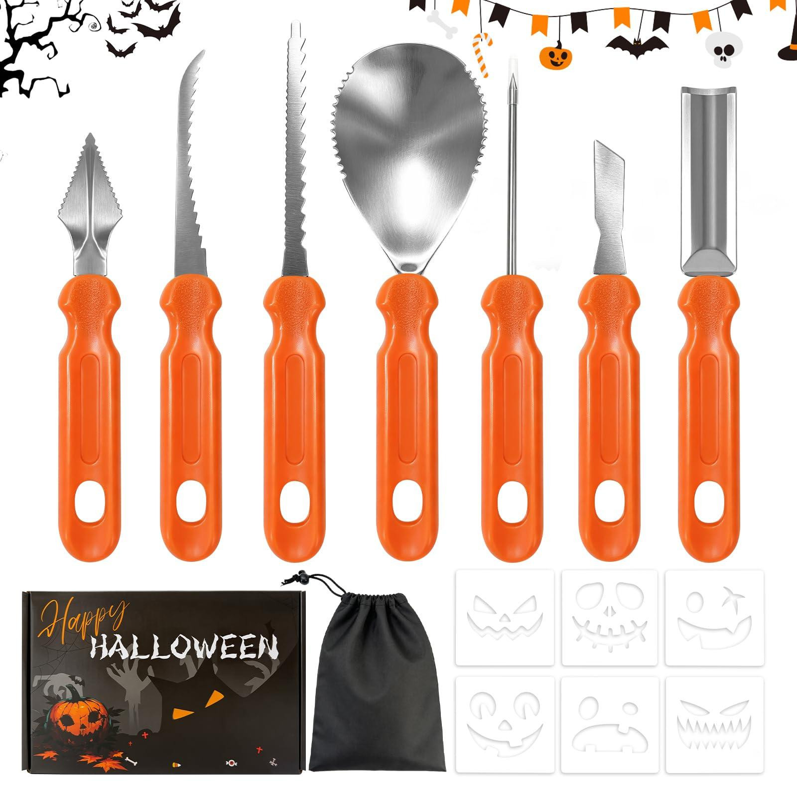 Dripio Set van 7 Halloween-pompoenen met sjablonen