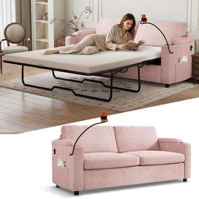 Loedds 73-Inch 2-Seat Upholstered Sleeper Sofa with Cup Holders
