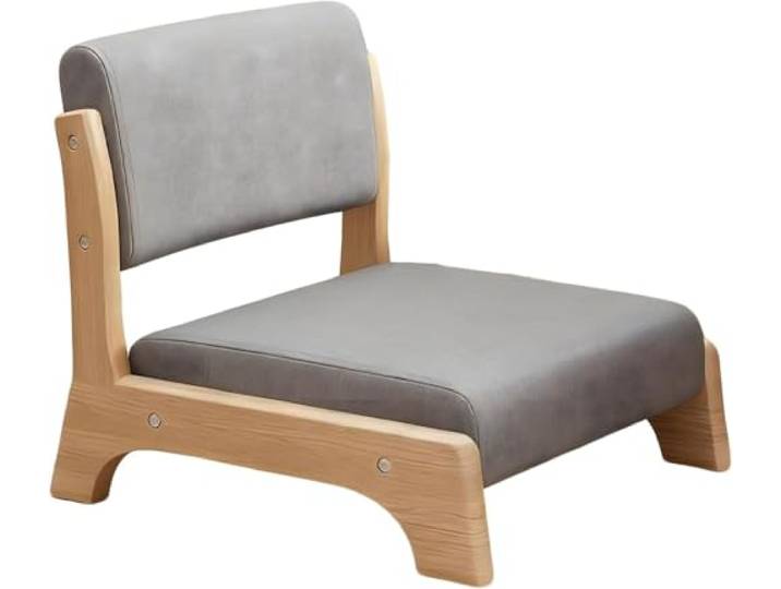 Japanischer Bodenstuhl, Zaisu Tatami-sitz, Niedriger Massivholzstuhl Mit Rückenlehne Und Grüner Matte, 48 X 45 X 36 Cm, Zum Lesen, Für Wohnzimmer, Schlafzimmer, Kotatsu Natural Wood Color Grey