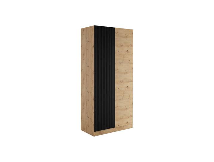 Mirjan24 Kleiderschrank Como 2D, Eiche Artisan, Schwarz, Rechteckig, 103x220x55 cm, Schlafzimmer, Kleiderschränke, Drehtürenschränke