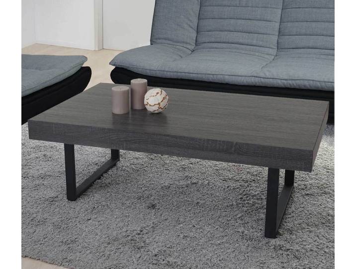 Table basse Kos T576\, table de salon\, 40x110x60cm MVG- ~ aspect chêne noir\, pieds métal foncé