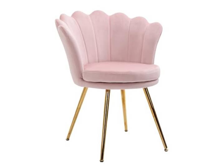 HOMCOM Sessel Wohnzimmer Relaxsessel Loungesessel mit lotusförmigem Design Polstersessel mit Metallbeine, Samtoptik, Einzelsessel für Schlafzimmer, Rosa