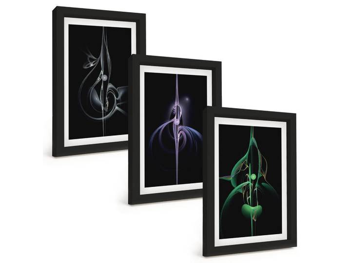 Tulup Bilder SET 3er Set - 20x30 cm Schwarzer Rahmen - Abstrakte schwarze Farbmuster, Kunststoff, Rechteckig, 20x30 cm, gerahmt, Bilder & Rahmen, Bilder