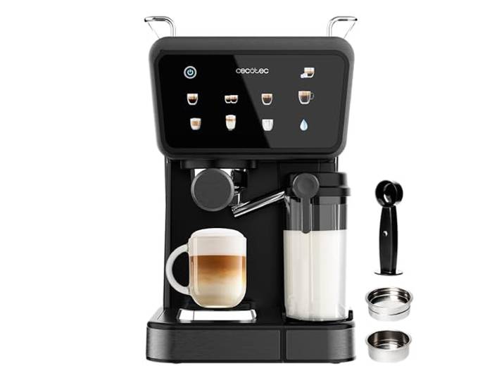 Cecotec Cafetières Express Semi-automatiques Power Espresso Touch ColdBrew Latte. 1350W\, 20 Bars\, Froid\, Tiède ou Chaud\, Écran Tactile\, Réservoir d'Eau 1\,5L\, Réservoir de Lait 500ml\, Double Bras