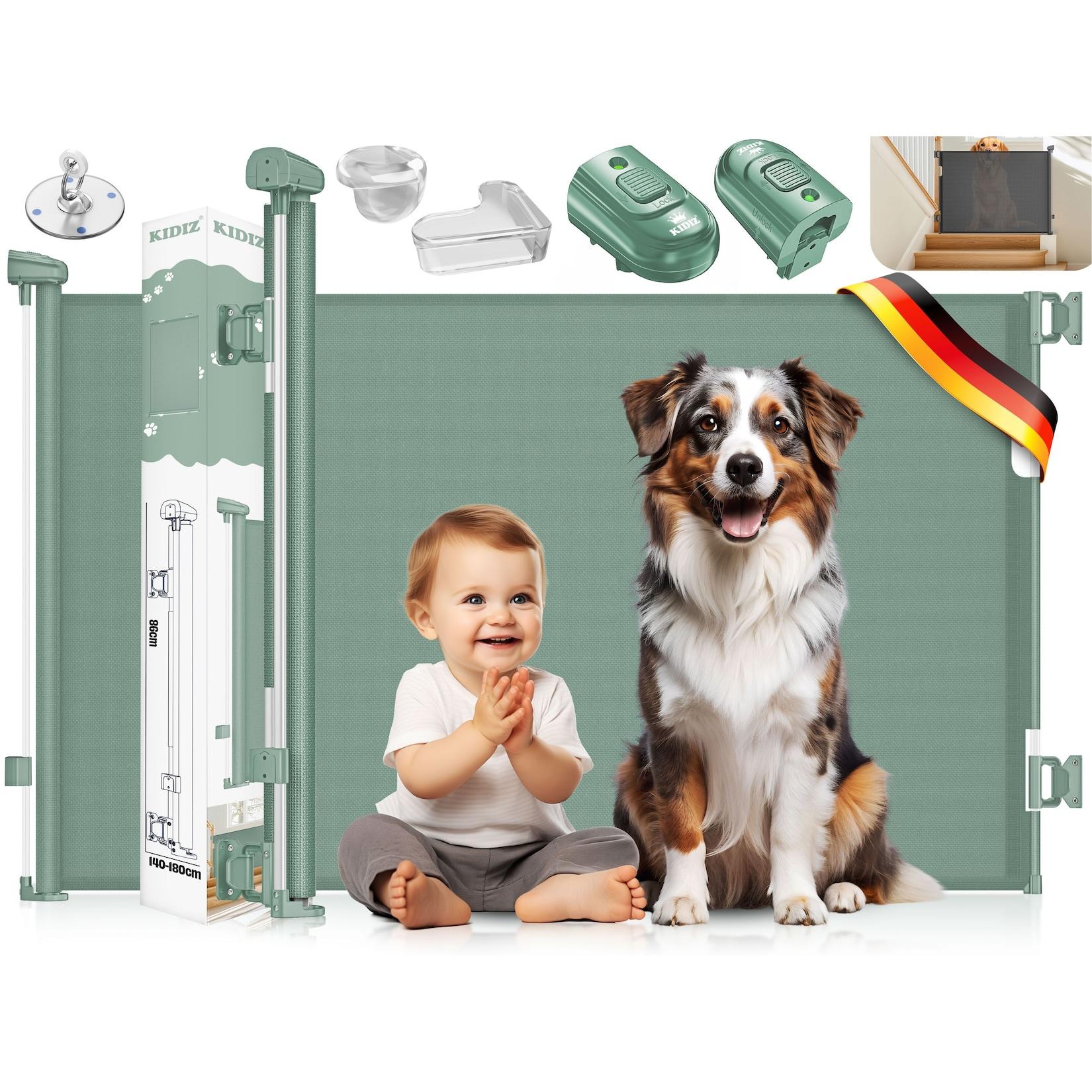 KIDIZ® Treppenschutzgitter Türschutzgitter ausziehbar bis 140/180cm kindersicheres Treppengitter für Babys & Haustiere Schutzgitter Treppen & Türen Absperrgitter inkl. Bodenanker & Montagezubehör