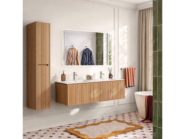 HABITAT - Ensemble meuble de salle de bain 140 cm et colonne de rangement - Naturel - Calista