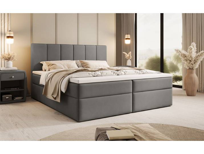 Boxspringbett Aurelia Stoff mit Stauraum - Anthrazit - 140x200 - inkl. Topper - Luxusbetten24
