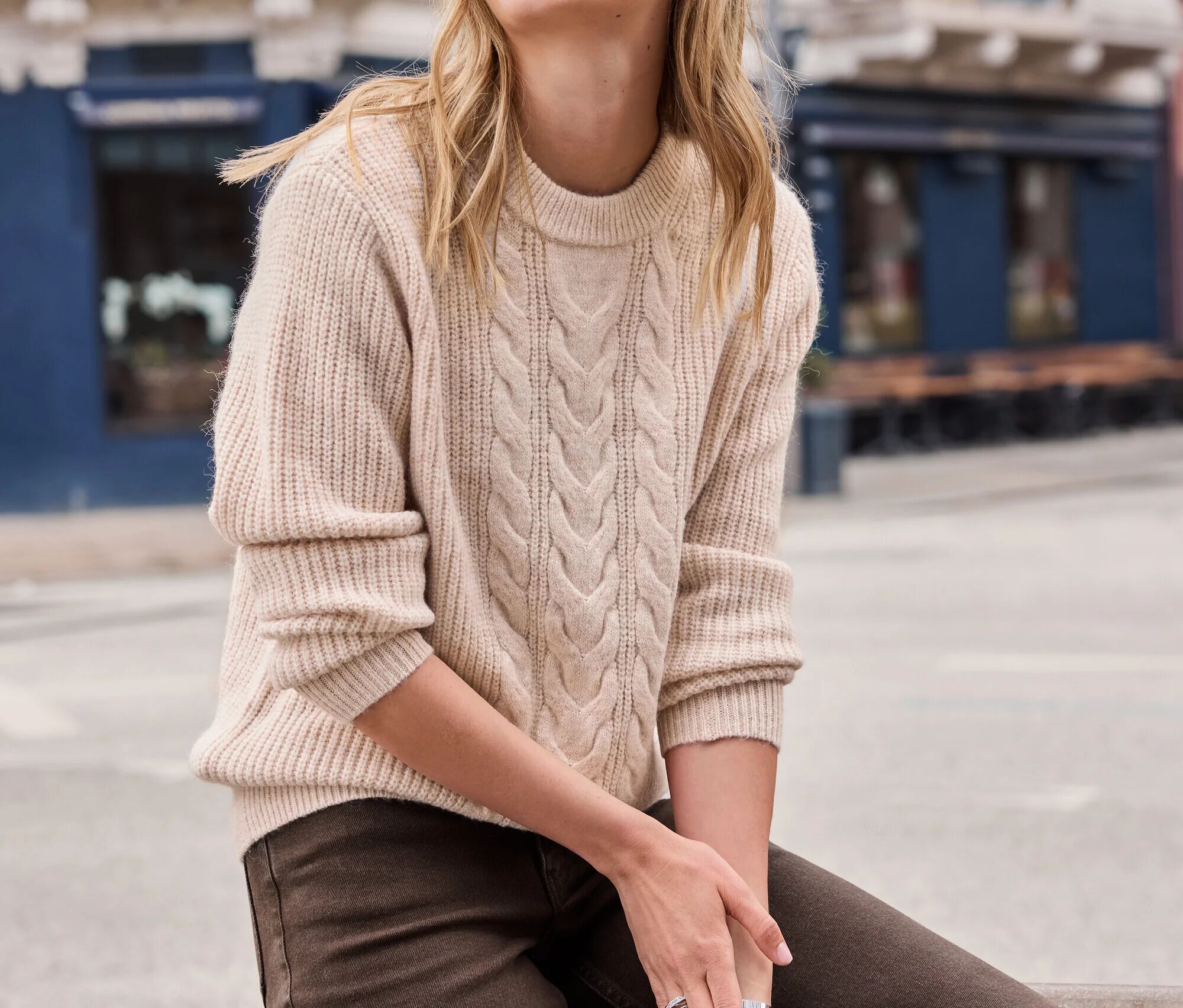 Tchibo - Strickpullover mit Zopfmuster - Damen - Gr. S - creme