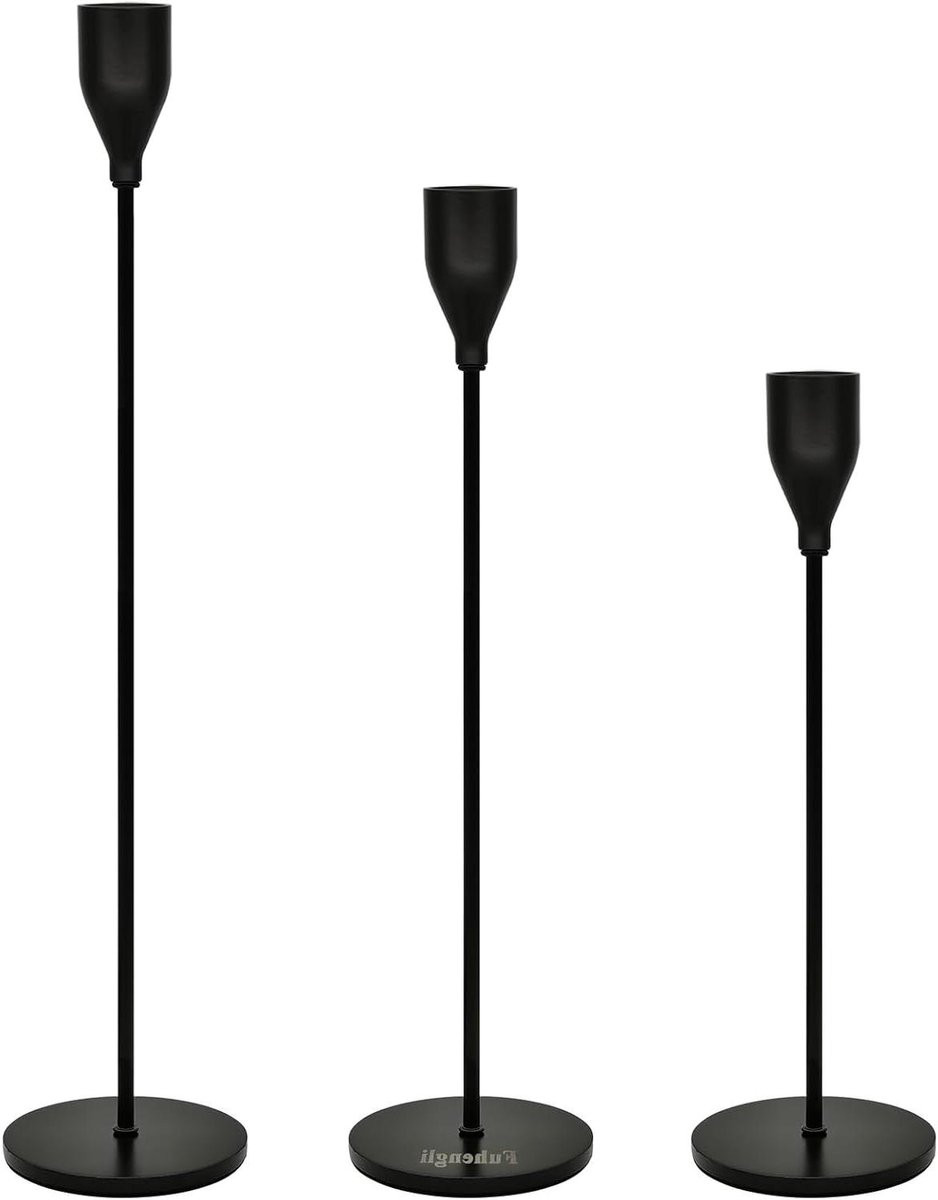 Set van 3 zwarte metalen kandelaars voor kaarsenkantelstandaards
