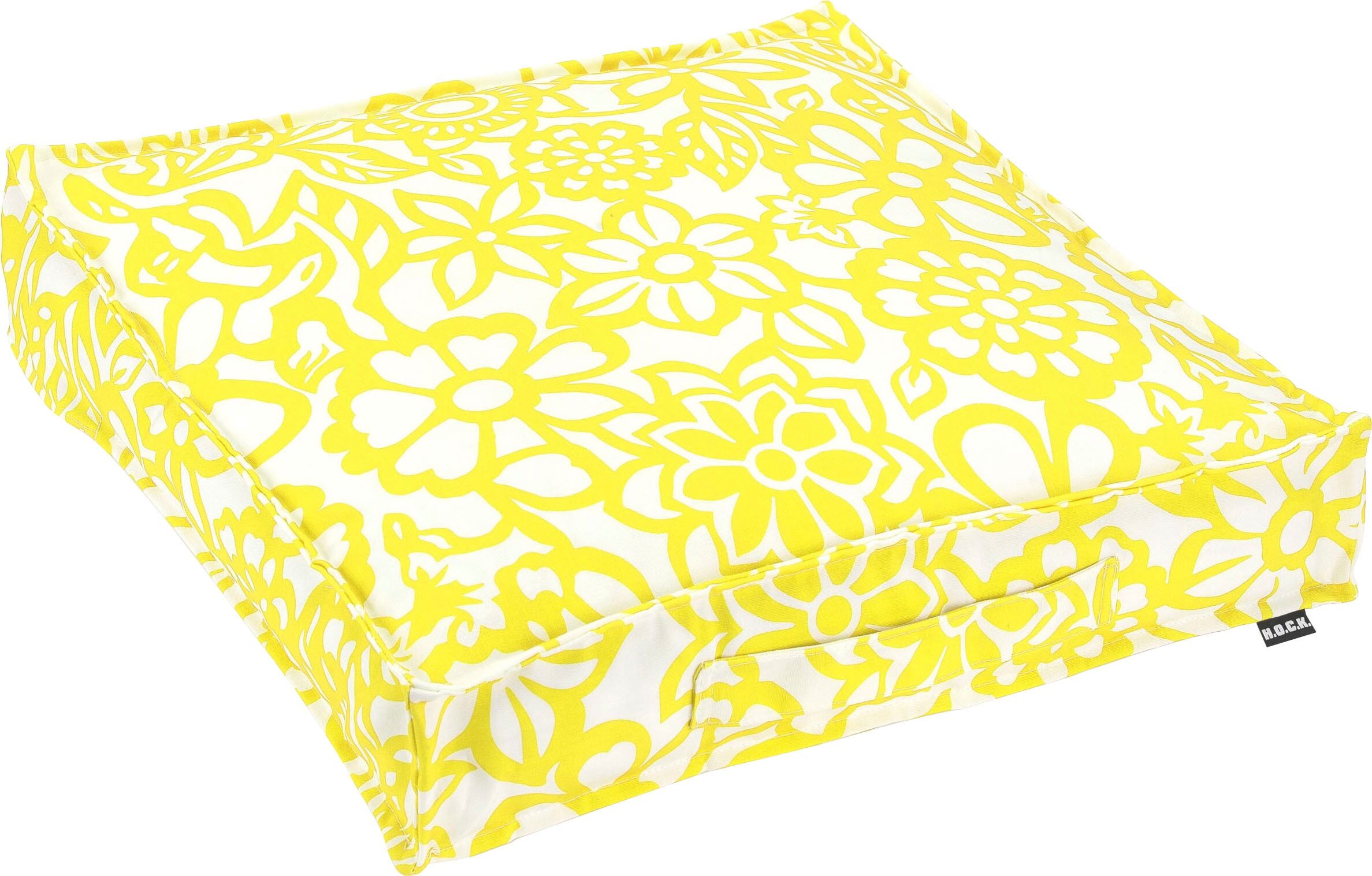 Sitzkissen H.O.C.K. "Paloma", gelb (gelb, geblümt), B:50cm H:10cm L:50cm, Polyacryl, Dekokissen_Sitzkissen_Kissenhüllen, Sitzkissen, in Blumen-Optik gelb, geblümt B/L: 50cm x 50cm, 1 Stk.