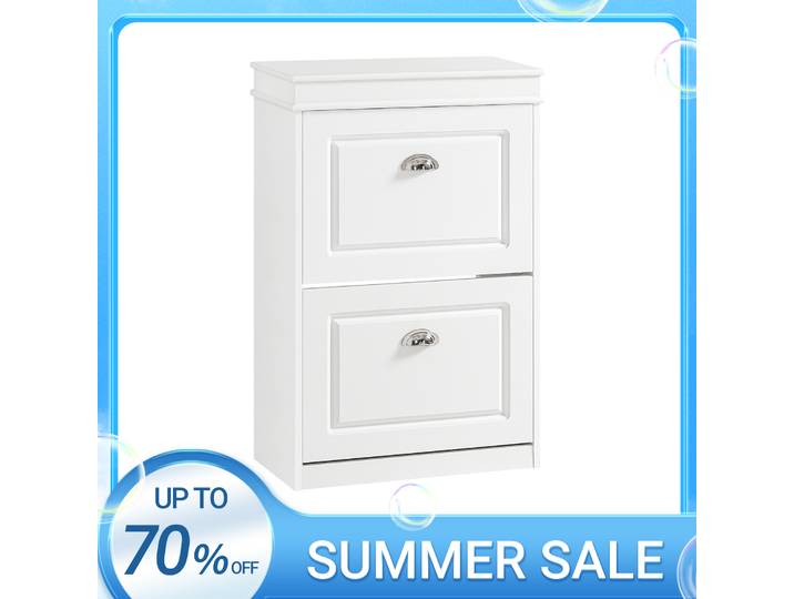 Sobuy Fsr78 Meuble à chaussures basculant avec 2 rabats, étagère à chaussures avec 4 espaces de rangement, coffre à chaussures, unité de rangement pour chaussures