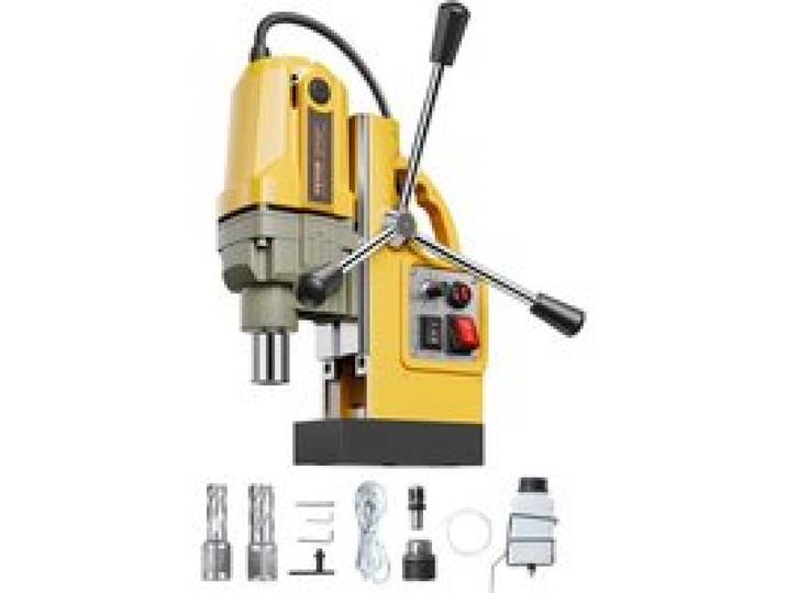 VEVOR Perceuse Magnétique 1200 W, Perceuse à Colonne Force 12500 N, Vitesse Variable, Max. Diamètre d'Alésage 40 mm, avec 2 Forets de Carottage, pour Installation Construction Chantier, Jaune