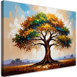 LEINWANDBILD Bunter Baum des Lebens gemaltes Landschaftsbild 120x80cm