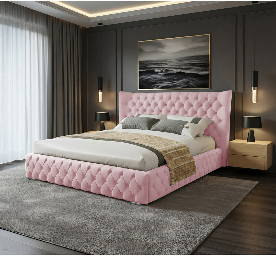 Canora Grey Achilleas Upholstered Bed Pink Double (4'6)