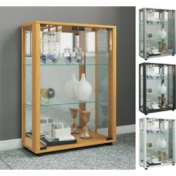 VCM Glasvitrine stehend   Vitrine Glas mit ESG-Sicherheitsglas   Maße ca. H. 80 x B. 60 x T. 25 cm   Standvitrine Glas   Modern und platzsparend   Glas Vitrinenschrank – Sintalo Spiegel