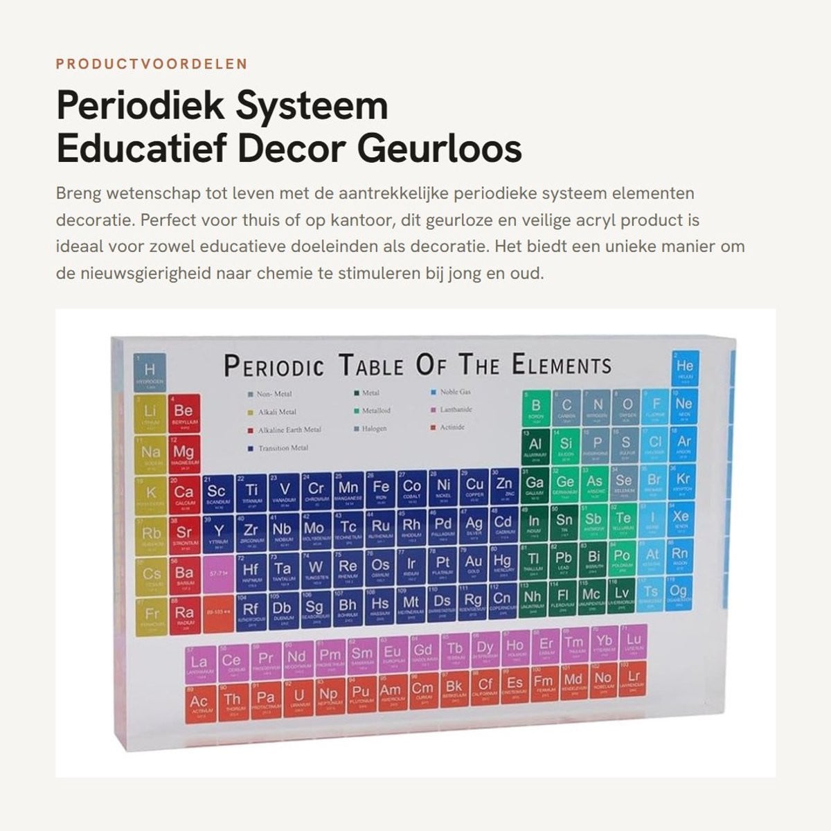 Dailygoods Periodiek Systeem Decoratie - Acryl - Educatief Chemie Model