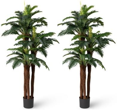 Costway 2 Pack Artificial Palm Tree 6.3 ft Tall with Adjustable Leaves