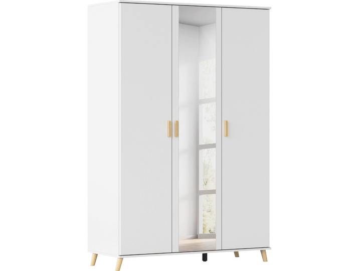 Kleiderschrank RAUCH Skandi Kinderzimmer Schlafzimmerschrank FALUN , weiß (alpinweiß), B:137cm H:203cm T:53cm, Holzwerkstoff, Schränke, Kleiderschrank, im modernen Skandi-Look, Füße/Griffe Eiche massiv MADE IN GERMANY