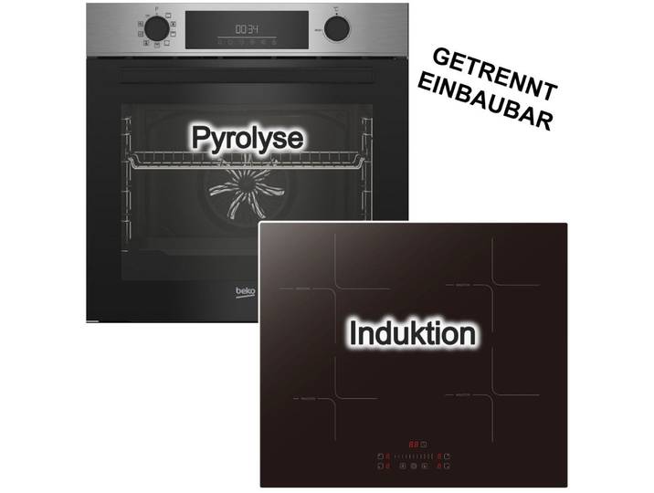 BEKO Backofen-Set Pyrolyse 72 L + PKM Induktionsfeld Booster Slider TouchControl 60cm, Pyrolyse-Selbstreinigung