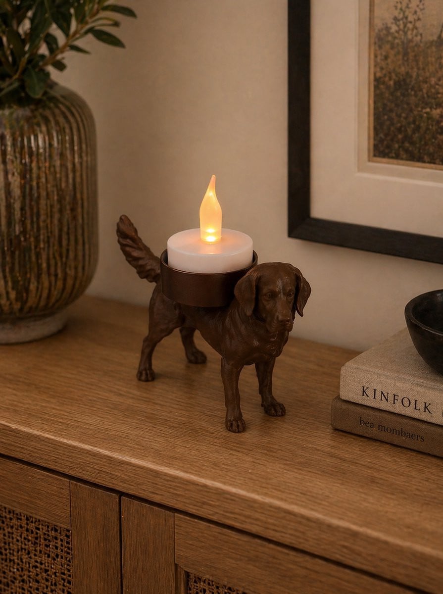 Bruine Kleine Münsterländer Hond Waxinelichthouder voor Decoratie