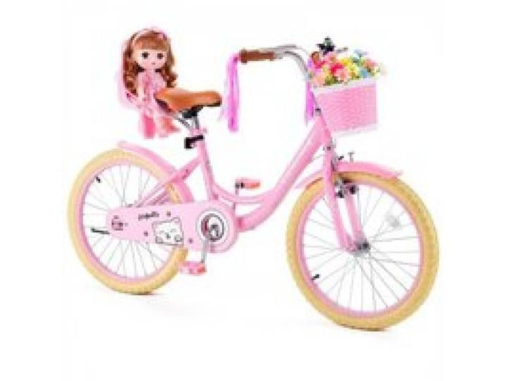 VEVOR Kinderfahrrad 20 Zoll Straßenfahrrad für 7-13 Jahre mit Ständer Rosa, Kinderrad aus Kohlenstoffstahl für Mädchen, Prinzessin-Stil, Doppelbremsen, Sattel & Lenker Verstellbar, mit Puppensitz Korb