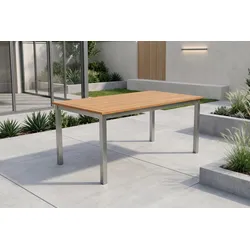 VILLANA Tasmania Esstisch, Silber/Natural, Aluminium/Eukalyptus, 150 x 90 cm, mit Fußkappen, hohe Belastbarkeit, FSC®-zertifiziertes Produkt