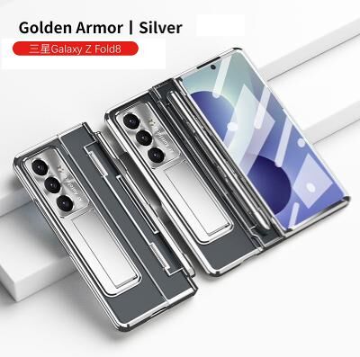 LightInthebox Luxury Gold Case for Samsung Galaxy Z Fold 8 Ultra/7/6/5/4/3, Built-in Capacitive Stylus Pen Kickstand, Full Hinge Protection with Screen Protector and Camera Lens Film, Armor Slim Protective Cover