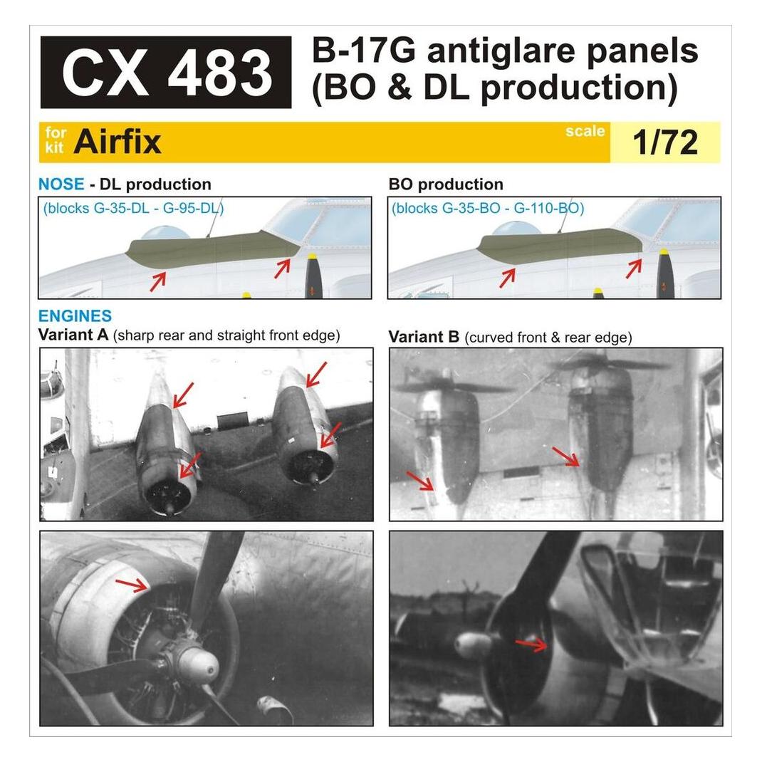 Eduard B-17G antiglare panels(BO&DL produktion) for Airfix (CX483)