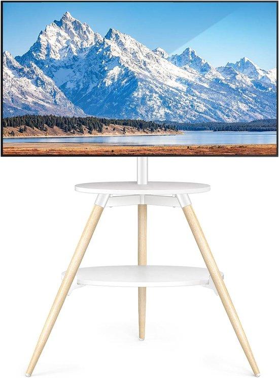 TV-Ständer - Standfuß für Fernseher - Fernseher aufstellen - Schwenkbar mit Ablageflächen - für Bildschirme von 32-65 Zoll - Weiß