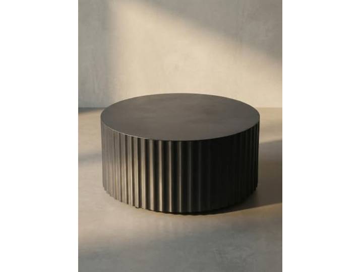 KADIMA DESIGN Runder Sofatisch mit Wellen-Muster, Couchtisch Metall Schwarz 67x67x31 cm