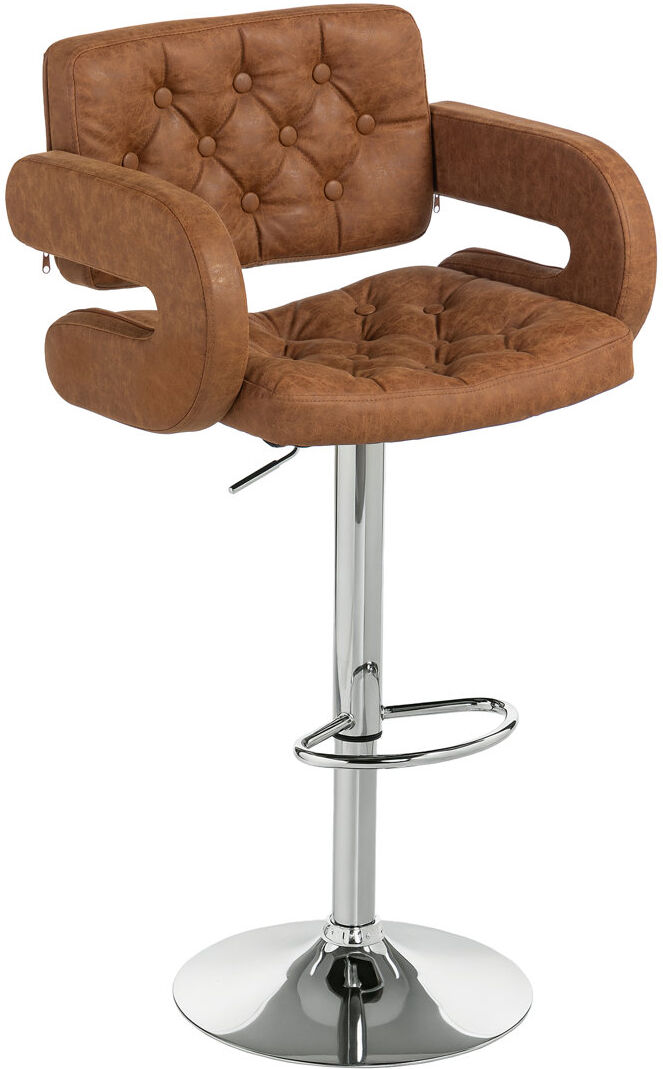 17 Stories HOMCOM Adjustable Height Barstool Steel Pole PU Leather Brown 61cm W X 50cm D