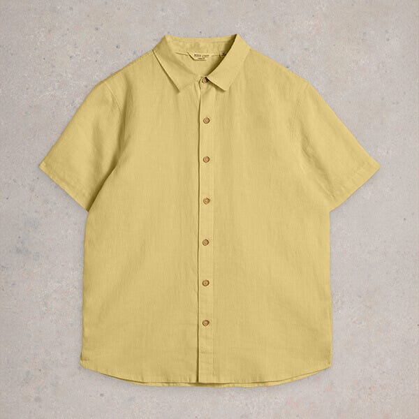White Stuff Mens Keswick Short Sleeve Linen Shirt Light Green