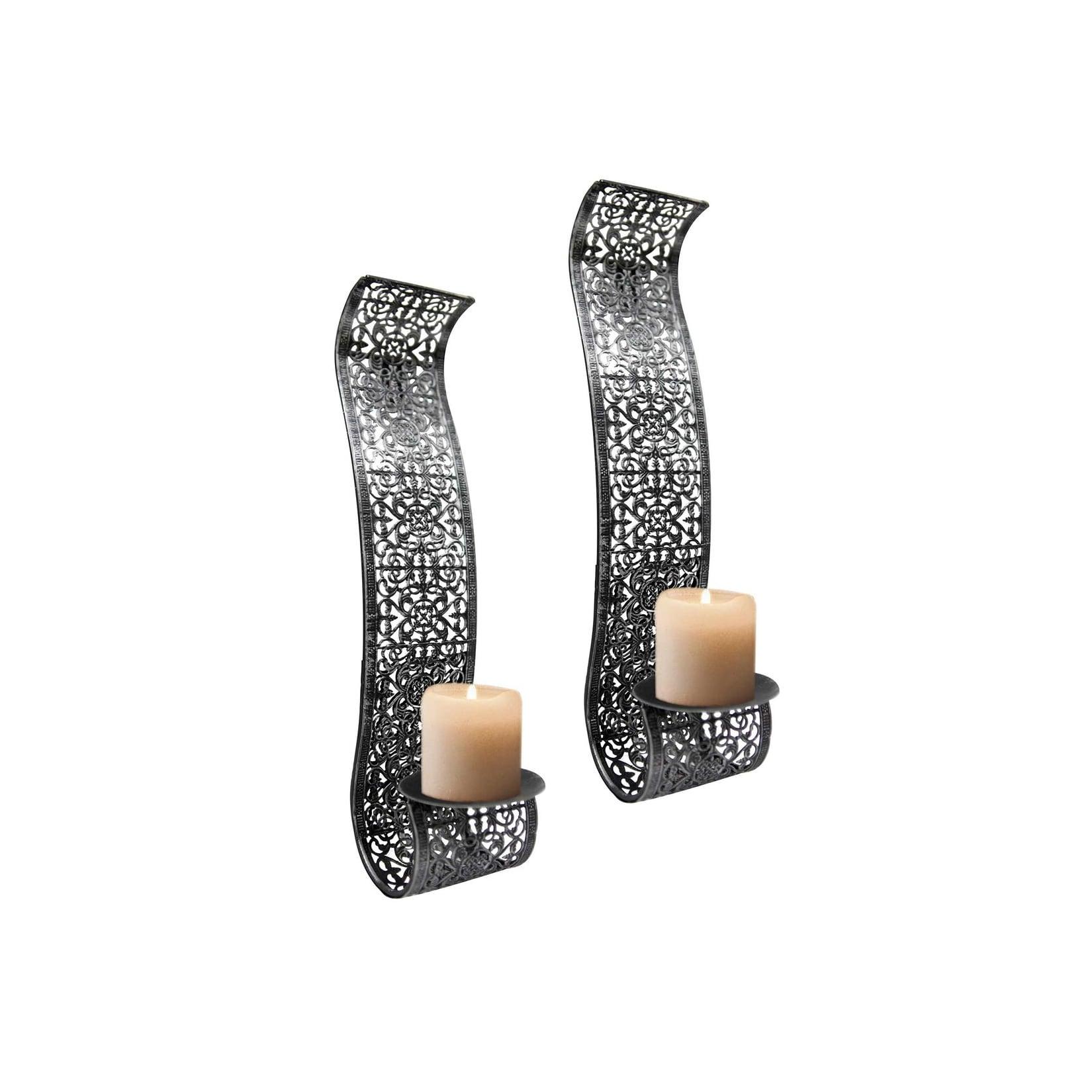 LEX 2er Set Wandkerzenhalter mit Glaskerzenhalter Farbe: schwarz