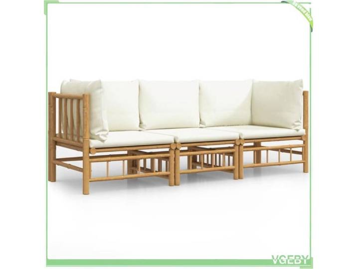 Salon de jardin - FAFEICY - 3155183 - Bambou - Modulaire - Coussins blanc crème