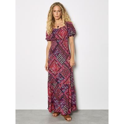 Maxikleid APRICOT "Maxikleid im Boho Stil", Damen, Gr. M (38), N-Gr, lila, gewebt, Obermaterial: 100% Viskose LENZING ECOVERO CV LenzEcov., gemustert, Puffärmel Elastisch, Kleider Maxikleid, mit Folk-Print