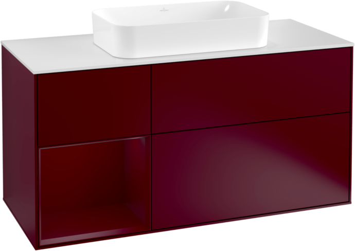 Villeroy und Boch Finion Waschtischunterschrank F291HBHB 120cm, Abdeckplatte white matt, Regal links Peony, Peony Matt